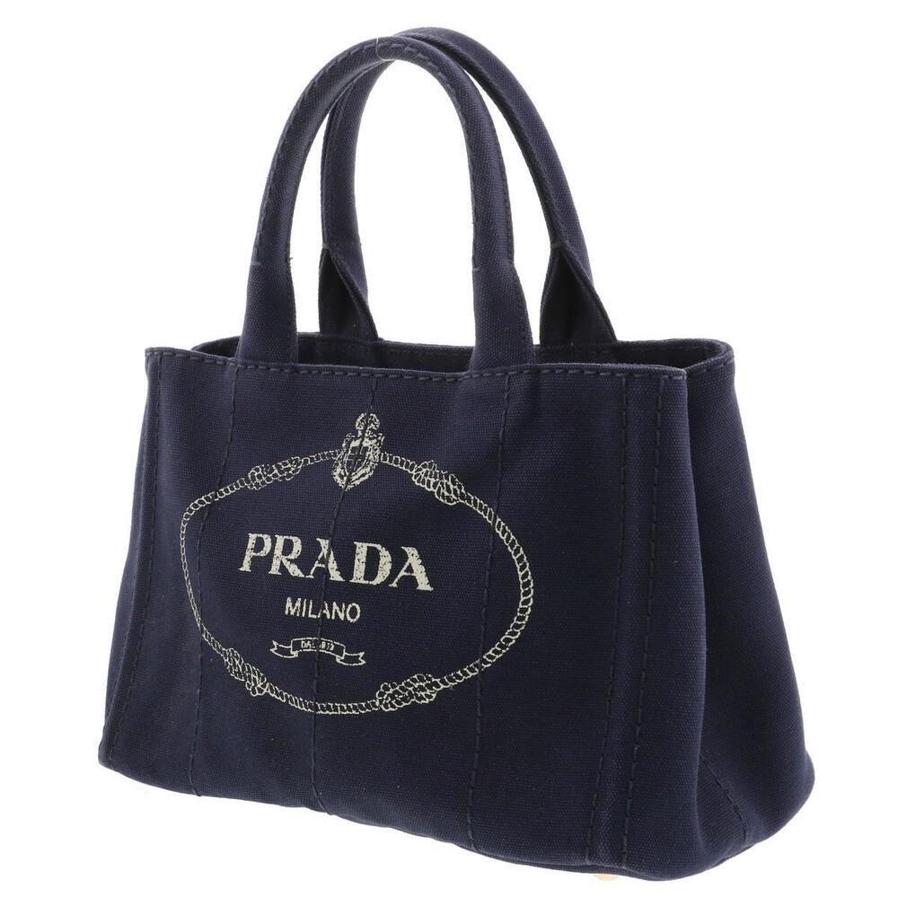 PRADA Canapa Handbag Navy Blue Tote - Picture 2 of 6